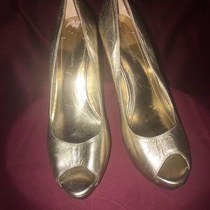 Gold leather BCBGeneration open toe heels